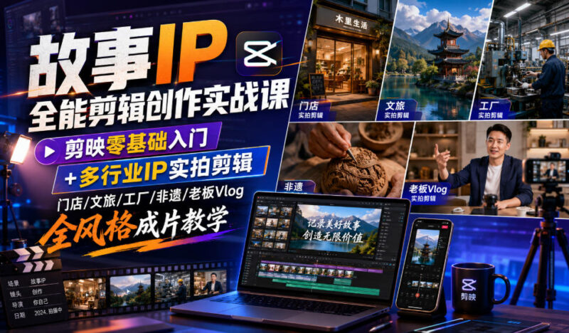 故事IP全能剪辑创作实战课|剪映零基础入门+多行业IP实拍剪辑,门店/文旅/工厂/非遗/老板Vlog全风格成片教学-百科网