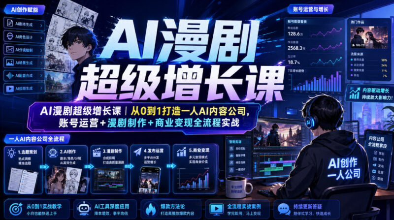 AI漫剧超级增长课｜从0到1打造一人AI内容公司，账号运营+漫剧制作+商业变现全流程实战-百科网