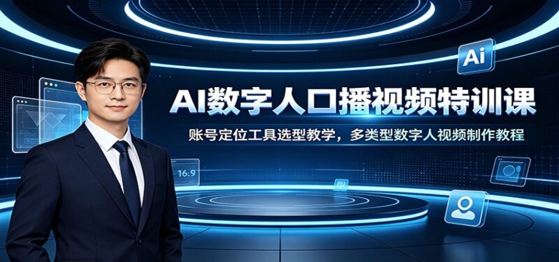 AI数字人口播视频特训课:账号定位工具选型教学,多类型数字人视频制作教程-百科网