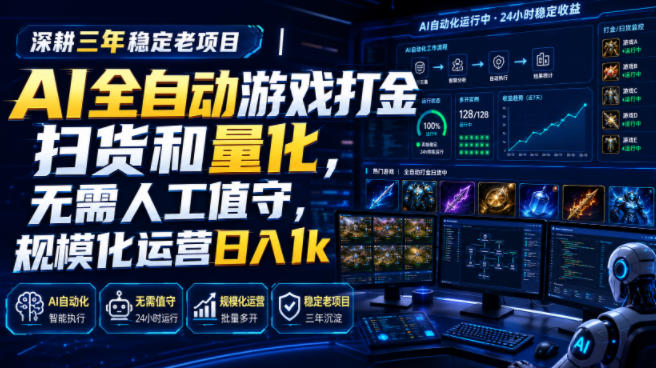 (19576期)AI全自动游戏打金扫货和量化,规模化运营日入1k,深耕三年稳定老项目!-百科网