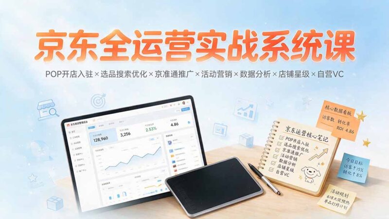 (19581期)京东全运营实战系统课:POP开店入驻×选品搜索优化×京准通推广×活动营销×数据分析×店铺星级×自营VC-百科网