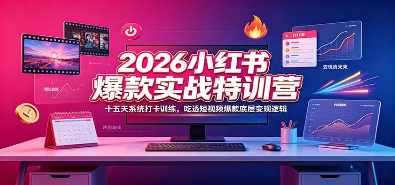 2026小红书爆款实战特训营：十五天系统打卡训练，吃透短视频爆款底层变现逻辑-百科网