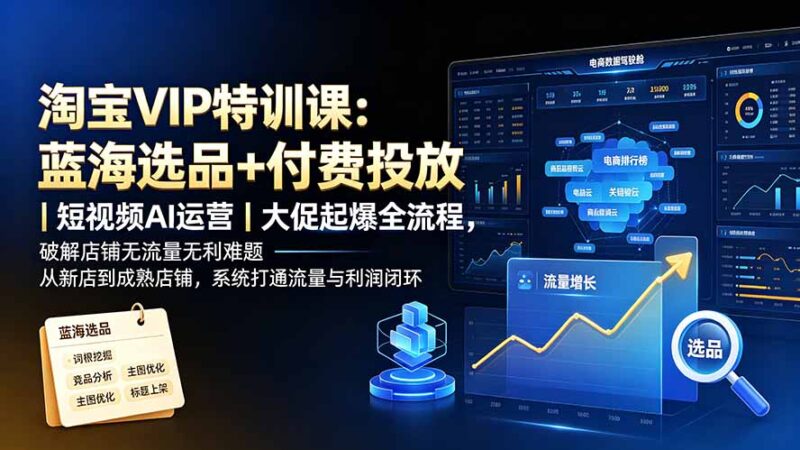 （19607期）淘宝VIP特训课-更新：蓝海选品+付费投放｜短视频AI运营｜大促起爆全流程，破解店铺无流量无利润难题-百科网