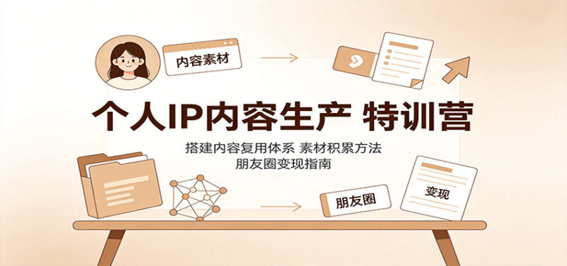 个人IP内容生产特训营：搭建内容复用体系，素材积累方法，朋友圈变现指南-百科网