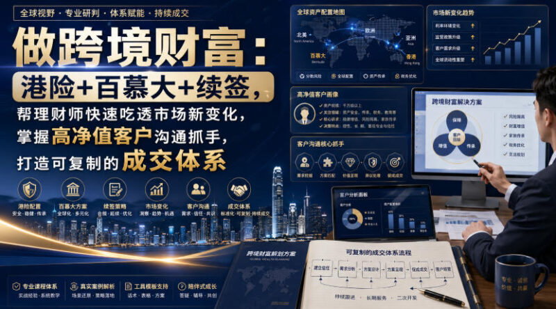 做跨境财富:港险+百慕大+续签,帮理财师快速吃透市场新变化,掌握高净值客户沟通抓手,打造可复制的成交体系-百科网
