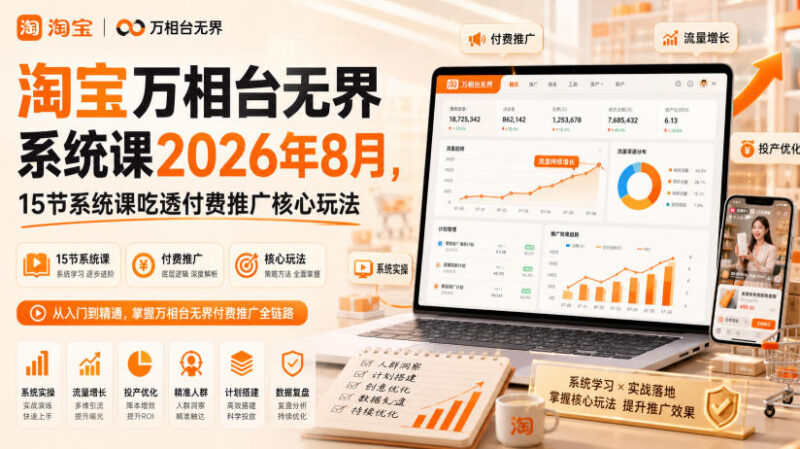 淘宝万相台无界系统课2026年8月,15节系统课吃透付费推广核心玩法-百科网
