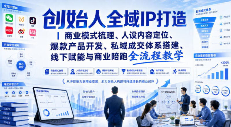 创始人全域IP打造|商业模式梳理、人设内容定位、爆款产品开发、私域成交体系搭建、线下赋能与商业陪跑全流程教学-百科网