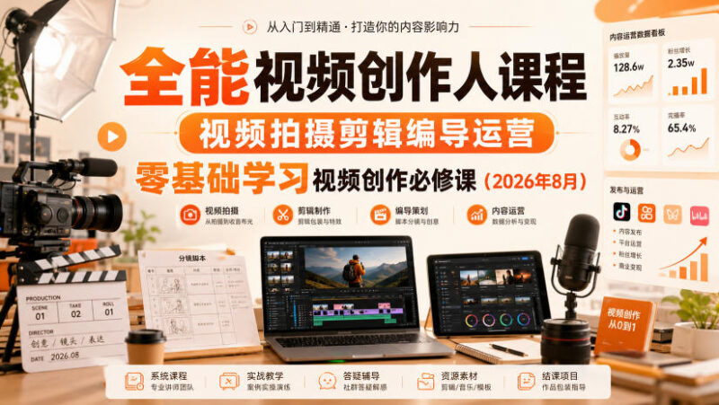 全能视频创作人课程，视频拍摄剪辑编导运营，零基础学习视频创作必修课（2026年8月）-百科网