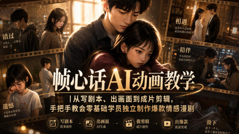 帧心话AI动画教学｜从写剧本、出画面到成片剪辑，手把手教会零基础学员独立制作爆款情感漫剧-百科网