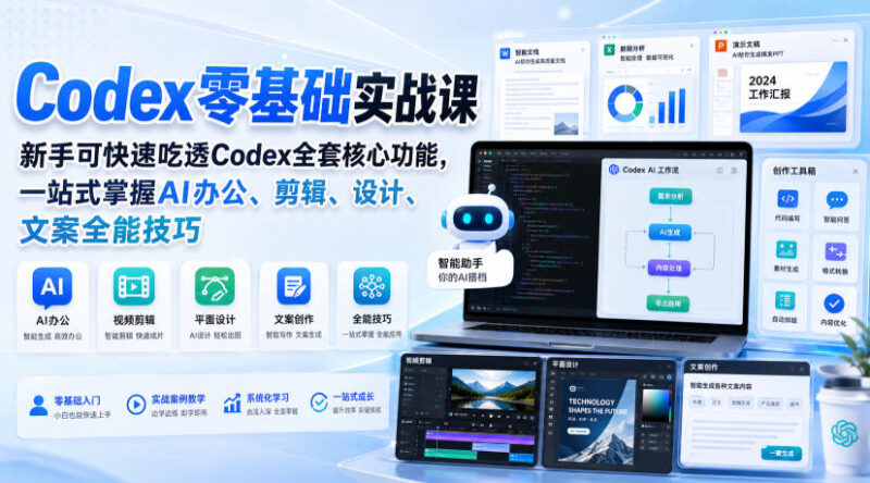 Codex零基础实战课,新手可快速吃透Codex全套核心功能,一站式掌握AI办公、剪辑、设计、文案全能技巧-百科网