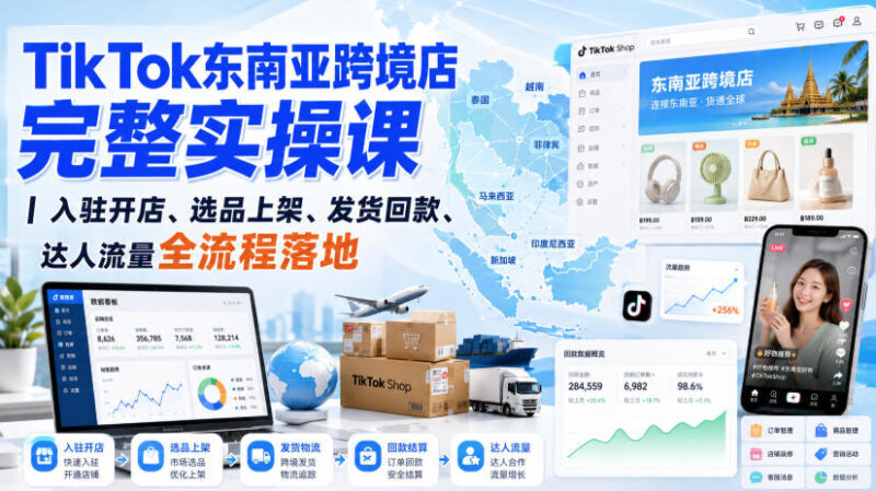 TikTok东南亚跨境店完整实操课｜入驻开店、选品上架、发货回款、达人流量全流程落地-百科网