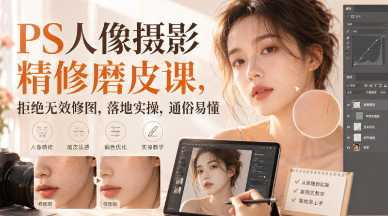 PS人像摄影精修磨皮课,拒绝无效修图,落地实操,通俗易懂-百科网