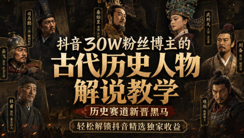 抖音30W粉丝博主的古代历史人物解说教学，历史赛道新晋黑马，轻松解锁抖音精选独家收益-百科网