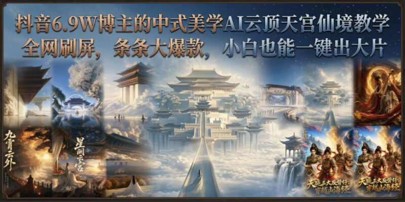 抖音6.9W博主的中式美学AI云顶天宫仙境教学,全网刷屏,条条大爆款,小白也能一键出大片-百科网