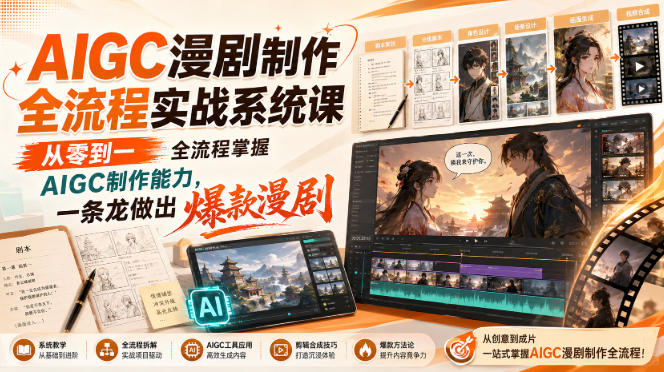 AIGC漫剧制作全流程实战系统课，从零到一全流程掌握AIGC制作能力，一条龙做出爆款漫剧-百科网