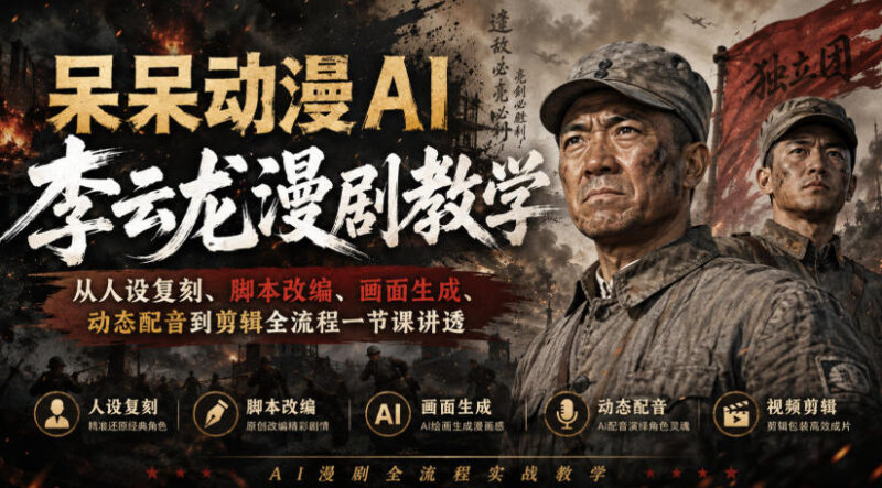 呆呆动漫AI李云龙漫剧教学，从人设复刻、脚本改编、画面生成、动态配音到剪辑全流程一节课讲透-百科网
