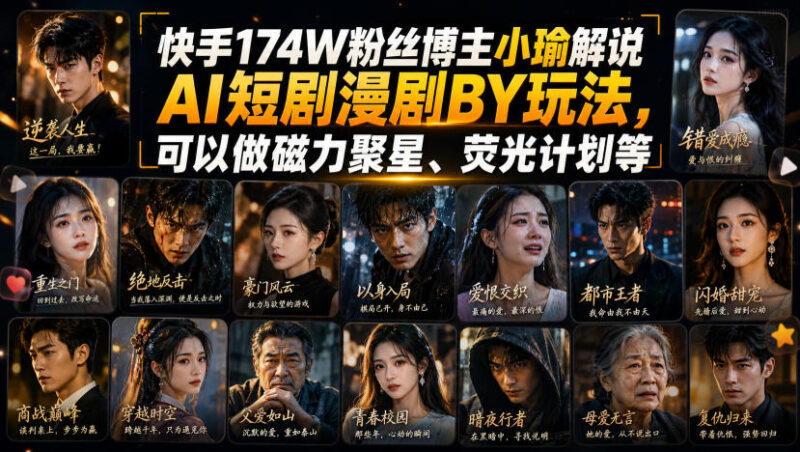 快手174W粉丝博主小瑜解说AI短剧漫剧搬运玩法，可以做磁力聚星、荧光计划等-百科网