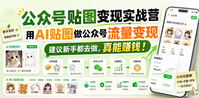 公众号贴图变现实战营，用AI贴图做公众号流量变现，建议新手都去做，真能賺钱！-百科网