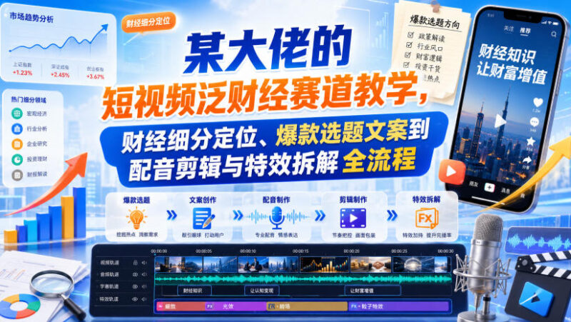 某大佬的短视频泛财经赛道教学,财经细分定位、爆款选题文案到配音剪辑与特效拆解全流程-百科网