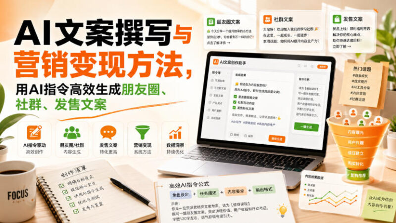 AI文案撰写与营销变现方法，用AI指令高效生成朋友圈、社群、发售文案-百科网
