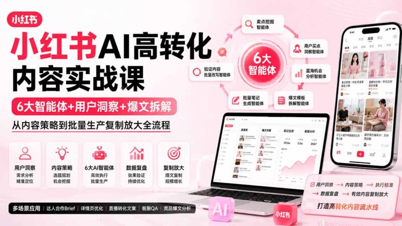 (19927期)小红书AI高转化内容实战课:6大智能体+用户洞察+爆文拆解,从内容策略到批量生产复制放大全流程-百科网