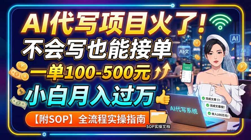 （19967期）AI代写项目火了！不会写也能接单，一单100-500元，小白月入过万【附SOP】-百科网