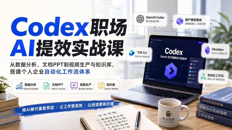 （20057期）Codex职场AI提效实战课：从数据分析、文档PPT到视频生产与知识库，搭建个人企业自动化工作流体系-百科网
