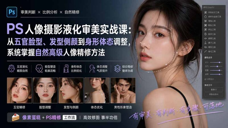 (20062期)PS人像摄影液化审美实战课:从五官脸型、发型侧颜到身形体态调整,系统掌握自然高级人像精修方法-百科网