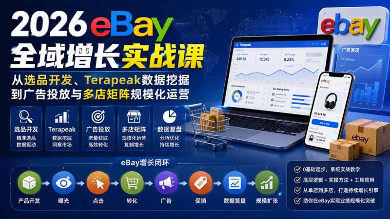 （20023期）2026-Vincent eBay全域增长实战课-无水印：从选品开发、Terapeak数据挖掘到广告投放与多店矩阵规模化运营-百科网