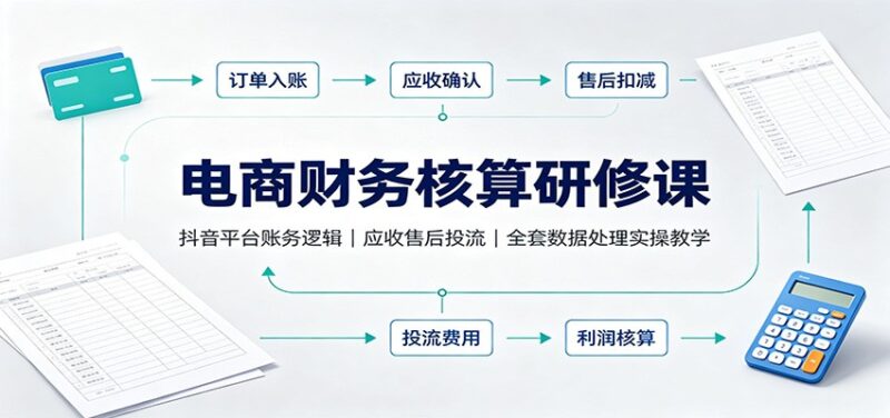 电商财务核算研修课：抖音平台账务逻辑，应收售后投流，全套数据处理实操教学-百科网