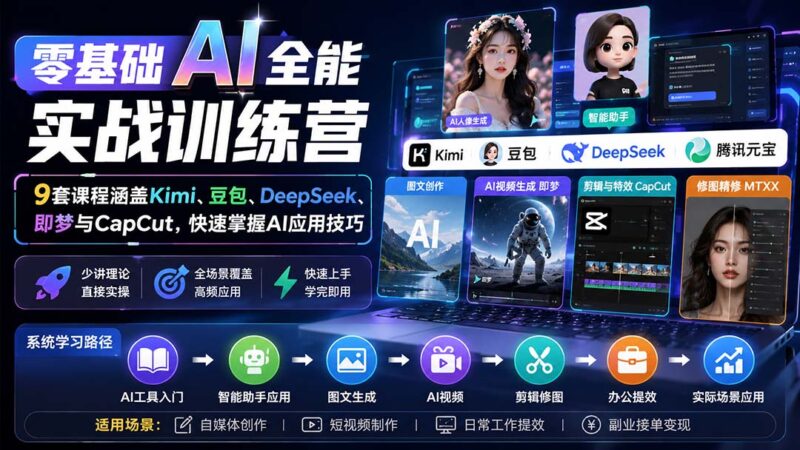 （20134期）零基础AI全能实战训练营：9套课程涵盖Kimi、豆包、DeepSeek、即梦与CapCut，快速掌握AI应用技巧-百科网