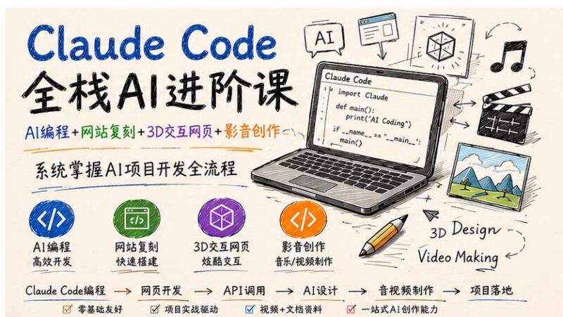(19735期)Claude Code全栈AI进阶课;AI编程+网站复刻+3D交互网页+影音创作,系统掌握AI项目开发全流程-百科网