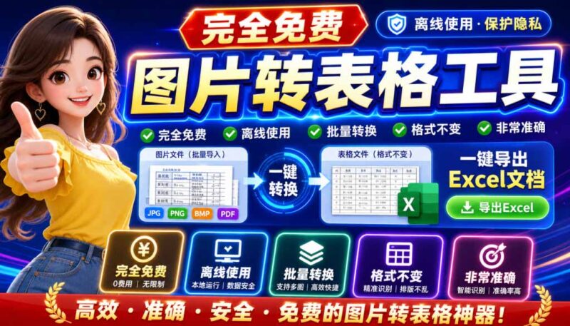（19972期）图片表格识别提取工具，支持一键从图片中智能提取表格并导出Excel文件，可离线免网运行，FastTableOCR-百科网