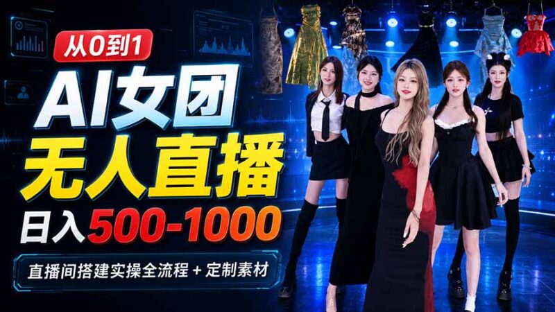 （20051期）AI 女团无人直播，躺入500‑1000每天，直播间搭建实操全流程+定制素材-百科网