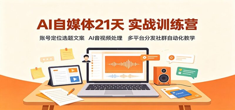 AI自媒体21天实战训练营：账号定位选题文案，AI音视频处理，多平台分发社群自动化教学-百科网