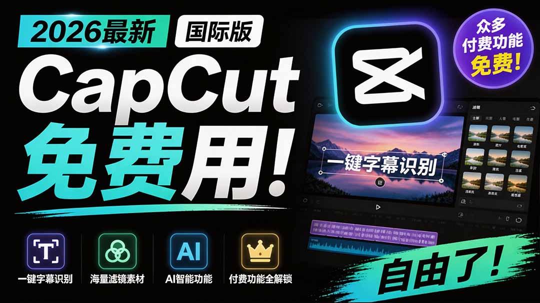 (19621期)2026最新国际版剪映!CapCut 众多付费功能免费用,一键字幕识别 / 滤镜素材 / AI智能功能自由了 CapCut (19621期)2026最新国际版剪映!CapCut 众多付费功能免费用,一键字幕识别 / 滤镜素材 / AI智能功能自由了 CapCut