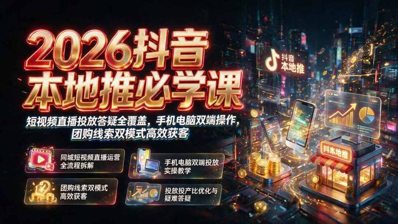 （19618期）2026抖音本地推必学课｜短视频直播投放答疑全覆盖，手机电脑双端操作，团购线索双模式高效获客-百科网
