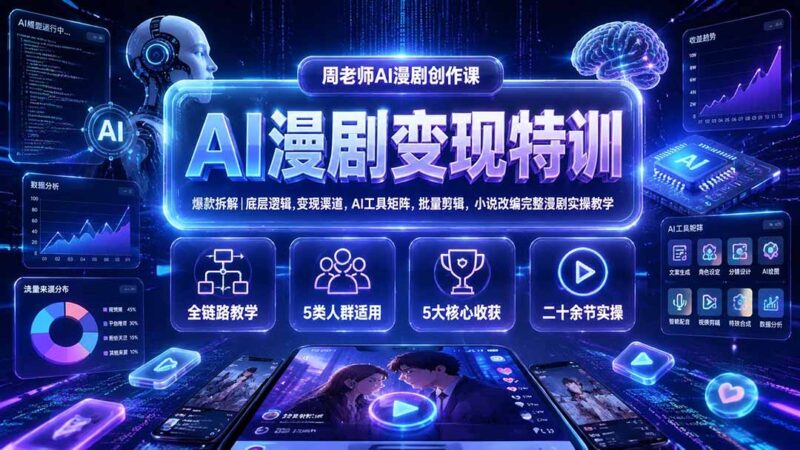 (19633期)AI漫剧变现特训★爆款拆解|底层逻辑,变现渠道,AI工具矩阵,批量剪辑,小说改编完整漫剧实操教学-百科网
