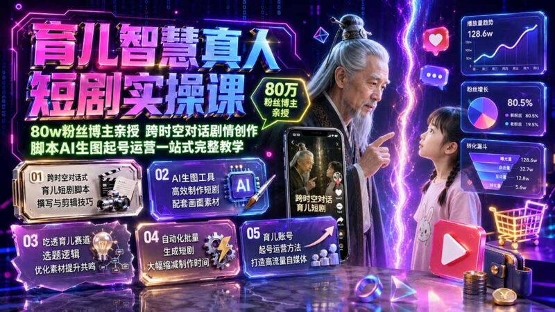 （19663期）育儿智慧真人短剧实操课｜80w粉丝博主亲授，跨时空对话剧情创作，脚本AI生图起号运营一站式完整教学-百科网