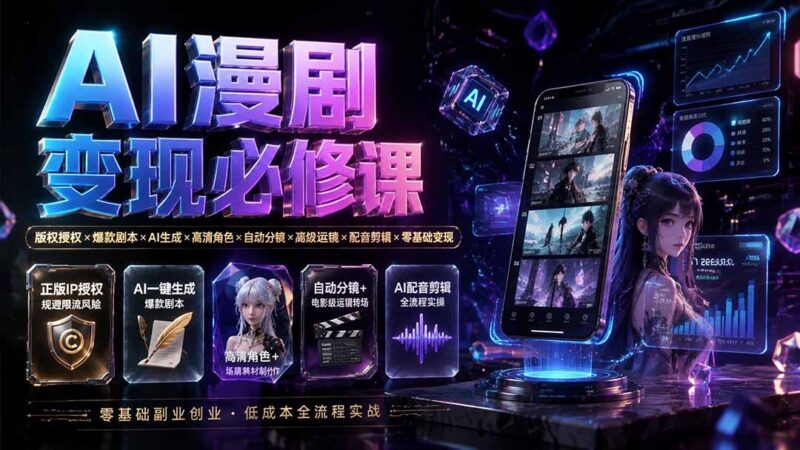 （19664期）AI漫剧变现必修课：版权授权×爆款剧本×AI生成×高清角色×自动分镜×高级运镜×配音剪辑×零基础变现-百科网