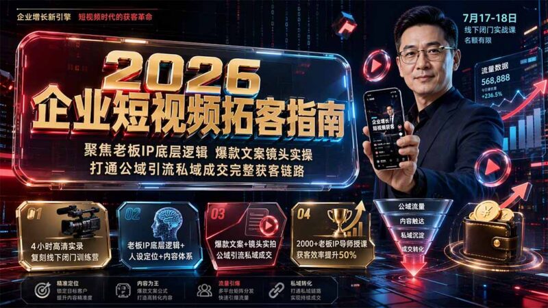 （19667期）2026企业短视频拓客指南：聚焦老板IP底层逻辑，爆款文案镜头实操，打通公域引流私域成交完整获客链路-百科网