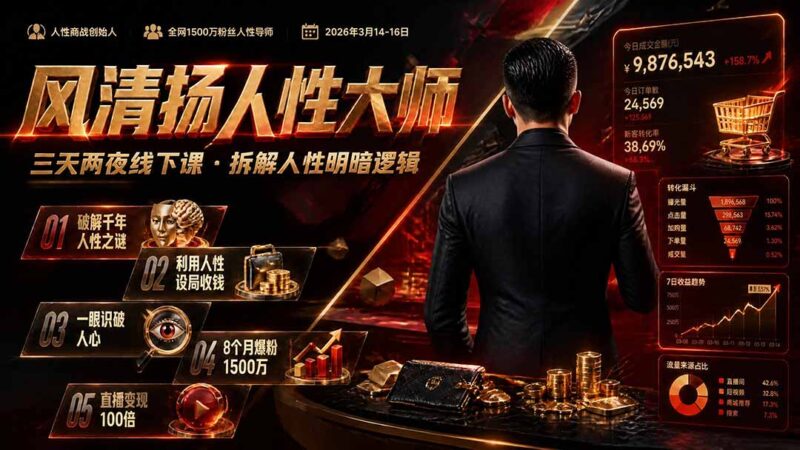 （19676期）风清扬人性大师-三天两夜3月14-16线下课2026年｜拆解人性明暗逻辑，识人避坑，千万粉涨粉+直播百倍变现实战教学-百科网