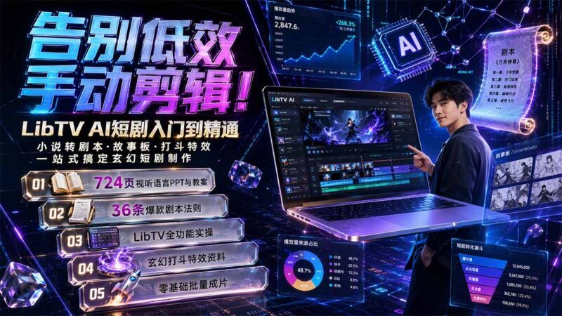 （19678期）告别低效手动剪辑！LibTV AI短剧入门到精通，小说转剧本方法，故事板打斗特效一站式搞定玄幻短剧制作-百科网