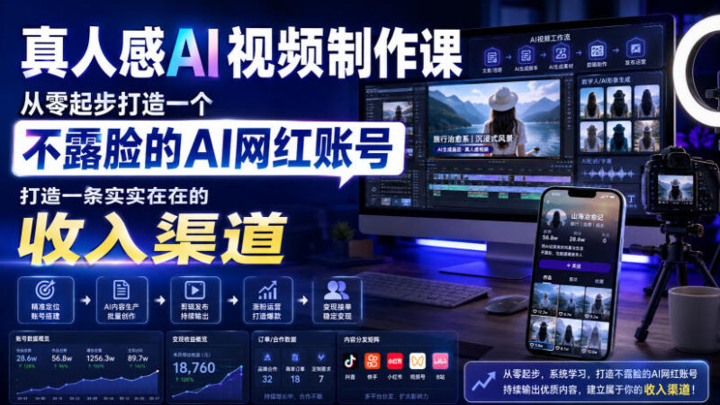 真人感AI视频制作课,从零起步打造一个不露脸的AI网红账号,打造一条实实在在的收入渠道【原创双语字幕】-百科网