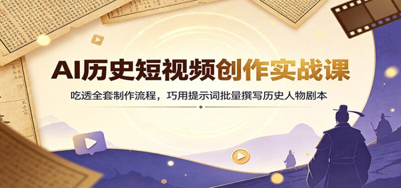 AI历史短视频创作实战课:吃透全套制作流程,巧用提示词批量撰写历史人物剧本-百科网