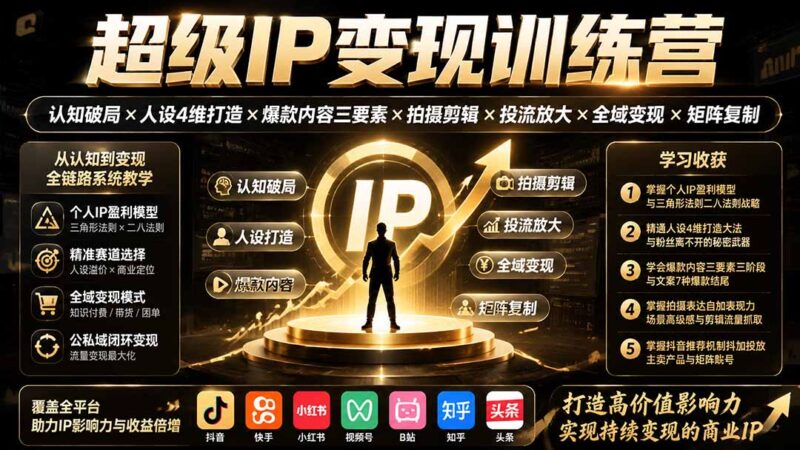 （19692期）超级IP变现训练营：认知破局×人设4维打造×爆款内容三要素×拍摄剪辑×投流放大×全域变现×矩阵复制-百科网