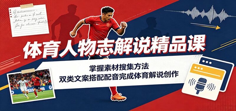 体育人物志解说精品课：掌握素材搜集方法，双类文案搭配配音完成体育解说创作-百科网