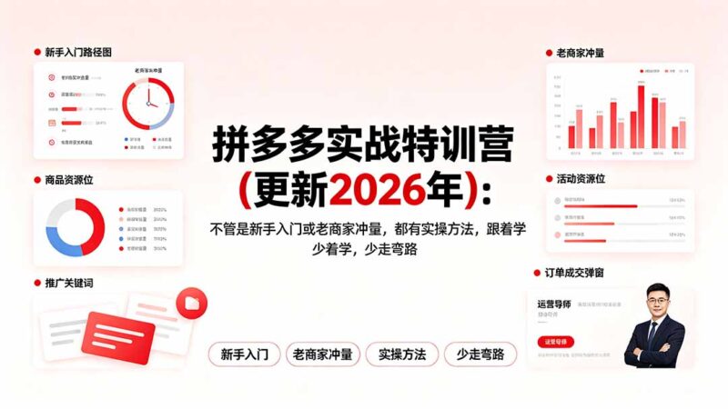 （19724期）拼多多实战特训营(更新2026年)：不管是新手入门或老商家冲量，都有实操方法，跟着学，少走弯路-百科网