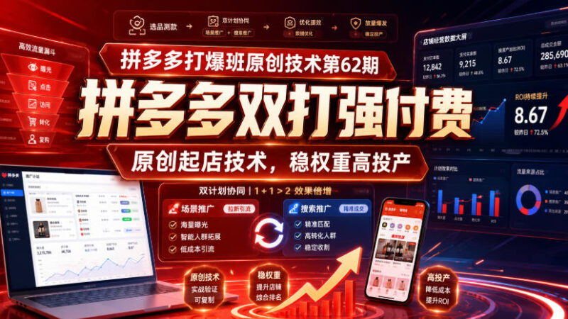 拼多多打爆班原创技术第62期,拼多多双打强付费,原创起店技术,稳权重高投产-百科网