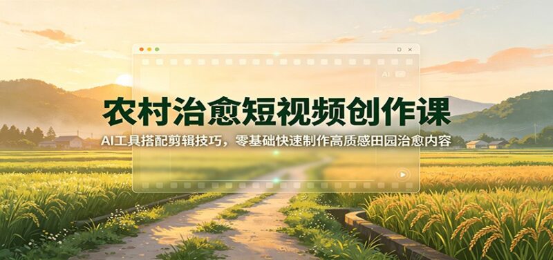 农村治愈短视频创作课:AI工具搭配剪辑技巧,零基础快速制作高质感田园治愈内容-百科网
